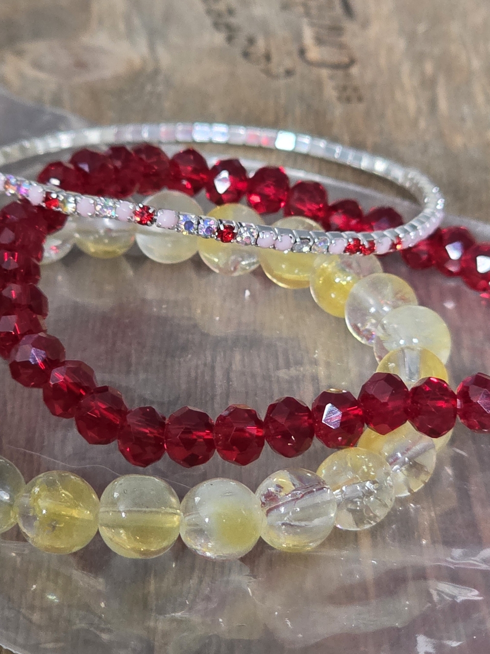 Red & Yellow Crystal Beaded Bracelet Set